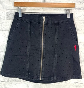 Scamp & Dude Size 6 Black Embellished Zip Front Denim Mini Skirt BNWT (FP121X17) - Picture 1 of 17