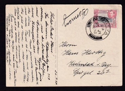 KUT KGVI 1938 PPC grande a Alemania franqueado 15c con MBEYA cancelar Foto 1 de 2