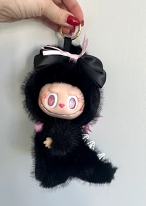 Black Monster Plush Keychain – Cute Gothic Plush Doll with Bow Birthday Gift - Picture 1 of 6