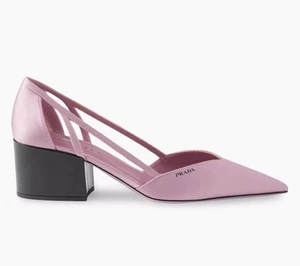 Prada Women's Pink Satin Criss Cross Block Heel Shoes, Sz 6US - Picture 1 of 13