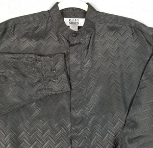 CITY STREETS Button Up Shirt Mens Small S Black Zigzag Chevron Band Collar Sheen - Picture 1 of 12