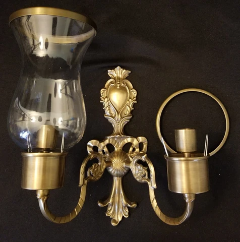 Andrea by Sadek Cast Brass Wall Sconce Double Candleholders w/ One Glass Globe Cover