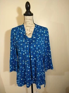 Blusa Worthington Grande Azul Floral Cuello Atado Manga 3/4 Elástica Top Carrera Nueva con Etiquetas - Imagen 1 de 8