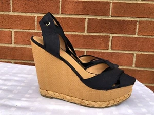 Just fab Women navy textile upper lace up wedged jute sandals size US 10 - Picture 1 of 11