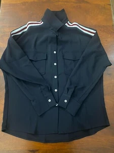 Womens Blue Button Up Relaxed Fit Loose Flow Thick Small 3 Stripe - Picture 1 of 8