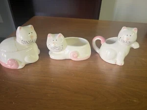Juego de 3 piezas vintage para gatos con azúcar, crema y jabonera - Imagen 1 de 10