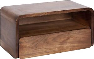Modern Wood Floating Side Table with Drawer (18 x 10 x 9) Walnut Brown