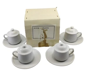 Fitz & Floyd Buff Classic 3 Piece White Pot de Crème w Lid & Underplate Set of 4 - Picture 1 of 16