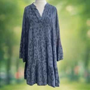 Made in Italy Urban Boho Grey Animal Print Lagenlook Tiered Flowy Dress One Size - Picture 1 of 3