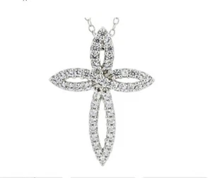 White Lab Created Sapphire Rhodium Over Silver Cross Pendant Chain 0.41ctw NEW - Picture 1 of 5