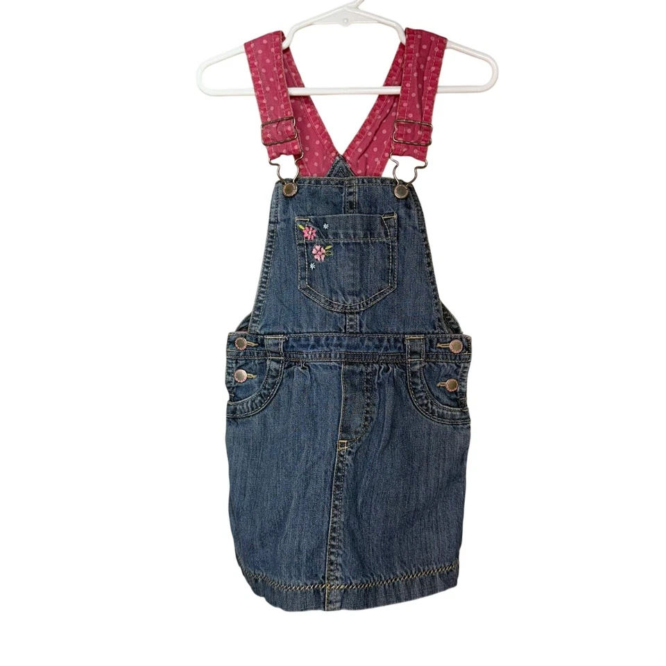 Vestido Mono Denim Genuino Niños por OshKosh Niñas Pequeñas 3T Rosa Floral Foto 1 de 4