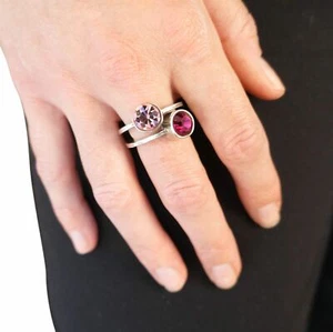 METALL POINTUS Paar Vorsteckringe rosa und violett Kristall silber - Bild 1 von 4