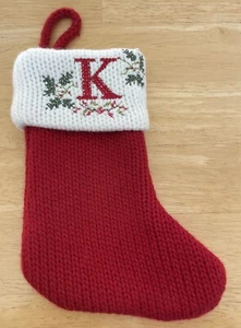 Letter K Cross-Stitch Monogram Holiday Mini Stocking St. Nicholas Square 8" Red - Picture 1 of 3