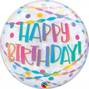 Palloncino Bolla Buon Compleanno 22" Confetti e Streamers - Qualatex - Foto 1 di 1