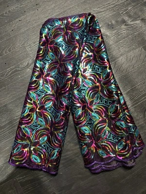 Tela de encaje de lentejuelas africanas 5 yardas, material de lentejuelas bordadas 58" Foto 1 de 3