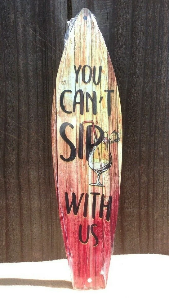 Letrero de tabla de surf de playa mini novedad bebida tropical divertida Sip With Us 17" x 4,5" Foto 1 de 1