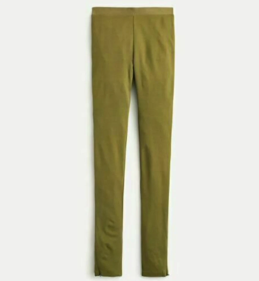 J.CREW  WOMEN'S OLIVE GREEN HIGHT WAIST ANKLE-ZIP STRETCH PONTE LEGGINGS Sz L - Image 1 of 1