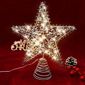 Christmas Star Tree Topper with 20 LED Lights, Battery Operated 9 Inch Metal Hol - Picture 1 of 7