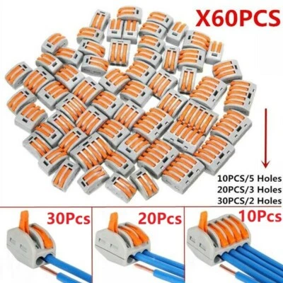 60 Pcs Lever Wire Connectors Compact Splicing Wire Connector 2 3 5 Port Reusable - Image 1 of 4