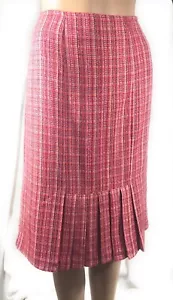 Falda BISOU BISOU Michelle Bohbot Mujer Talla 6 Rosa Tweed Recta Plisada Rodilla - Imagen 1 de 7