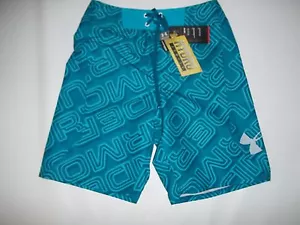UNDER ARMOUR UA Logo BERGWIND HYDRO Teal Board Shorts SWIMSUIT Mens Size 30 NEW - Picture 1 of 3