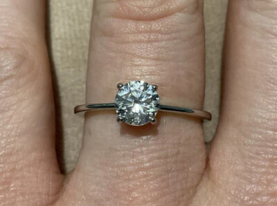 0.66 Carat Lab Created Diamond Round Engagement Ring Platinum Plated 925 M Half - Image 1 of 4