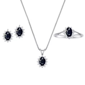 Rylos 925 Silver Jewelry Set Onyx & Diamond 6X4MM Gemstone October Birthstone - Bild 1 von 5