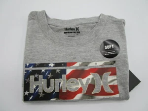 Hurley Boys' Toddler Classic Soft Tee Grey With American Flag Youth Size 7 - Picture 1 of 5