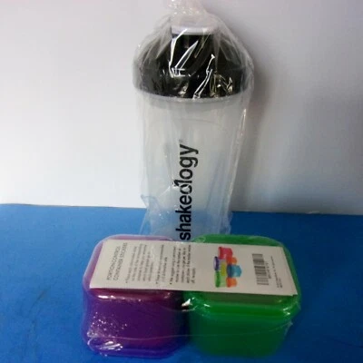 NEW SEALED BEACHBODY SHAKEOLOGY SHAKE BOTTLE + PORTION CONTROL CONTAINERS - Image 1 of 4