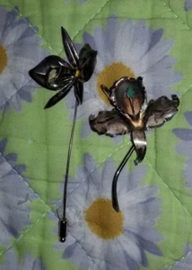 2 × Antike Sterling Silber 800 900 Narzisse Lilie Blume Hutnadel & Brosche - Bild 1 von 12