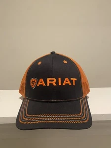Ariat Men’s Adjustable Hook And Loop Mesh Cap Hat Black/Orange - Picture 1 of 5