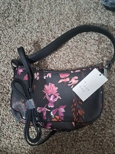 A New Day Small Black Crossbody Floral Purse 2 straps NWT - Picture 1 of 6