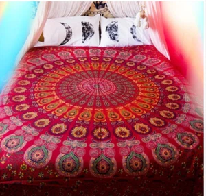 Pfau Mandala Rot Tagesdecke Wanddeko Indische Baumwolle Tuch 150 X 200cm NEU - Bild 1 von 6