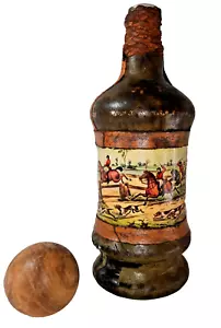 Vintage Leather Wrapped Decanter Fox Hunting Hunt Scene Rawhide Hounds Horses - Imagen 1 de 13