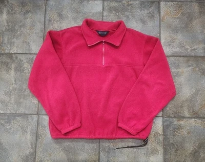 Vintage 90s Lands End Medium Red 1/4 Quarter Zip Fleece Sweatshirt Jacket - Image 1 of 4