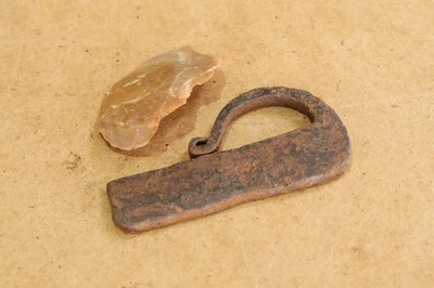 Antique Fireplace Hand Wrought Fire Starter Flint Striker Fire Making Camp 19th - Image 1 of 4