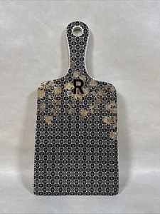 Anthropologie Eliza Monogramm Käsebrett Buchstabe R 14” x 6 1/2” schwarz weiß gold - Bild 1 von 2