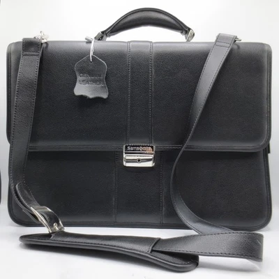 Bandolera Samsonite de cuero para computadora portátil con llave negra Foto 1 de 4