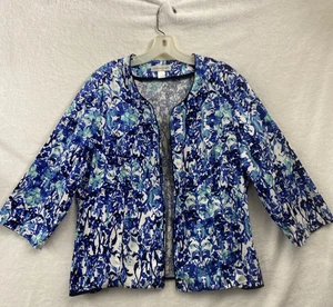 Blazer Christopher & Banks donna blu multicolore floreale taglia XL aperto davanti - Foto 1 di 11