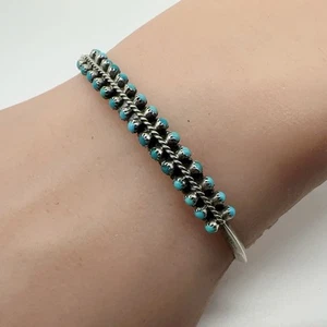 Brazalete de punto pequeño carinado turquesa esterlina nativo americano 6,8 g #rdg - Imagen 1 de 11