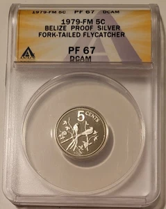 Belize 1979 FM Silver 5 Cents Fork-Tailed Flycatcher PF67 DCAM PCGS Low Mint - Bild 1 von 2