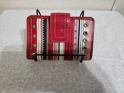 Cartera de cuero vintage plegable Fossil para mujer roja, blanca, rosa ojal a presión Foto 1 de 4
