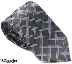 NWT Pronto Uomo Mens Necktie Tie Blue Grey Checked Silk 3.25" Wide - Picture 1 of 5