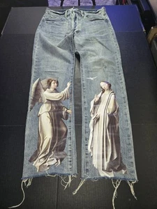 Pantalones Denim Vintage MNML Virgen María y Ángel Gráficos, Talla 31x31, Nuevos Sin Etiquetas - Imagen 1 de 16