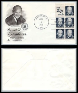 US FDC # 1393b 6c Eisenhower pane of 5 ArtCraft Zip  1970, 9p9532 - Picture 1 of 1