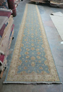 2'7 X 18' Chobi Pak Peshawar Hand Knotted Wool Runner Rug Light Blue Allover - Picture 1 of 10