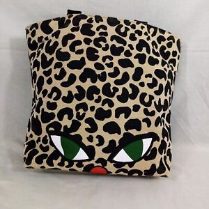 Lulu Guinness Red Nose Cat Leopard Pattern Jute Large Tote Bag