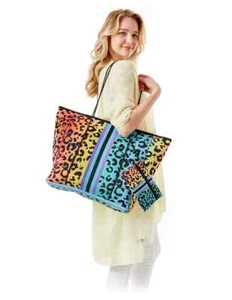 Bolso de Mano Leopardo Gradación Arco Iris LOF Novedad Moda Nuevo 21.2" x 15" x 6.7" - Imagen 1 de 6