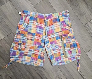 Polo Ralph Lauren Patchwork Madras Plaid Cargo Paratrooper Y2K Shorts 36 - Picture 1 of 10