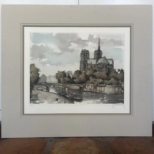 Vintage Art Print Paris France Notre Dame Seine Roger Hebbelinck Signed Numbered - Picture 1 of 14